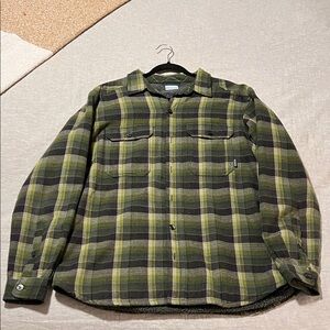 Columbia Men's Green and Purple Flannel Shirt Jacket